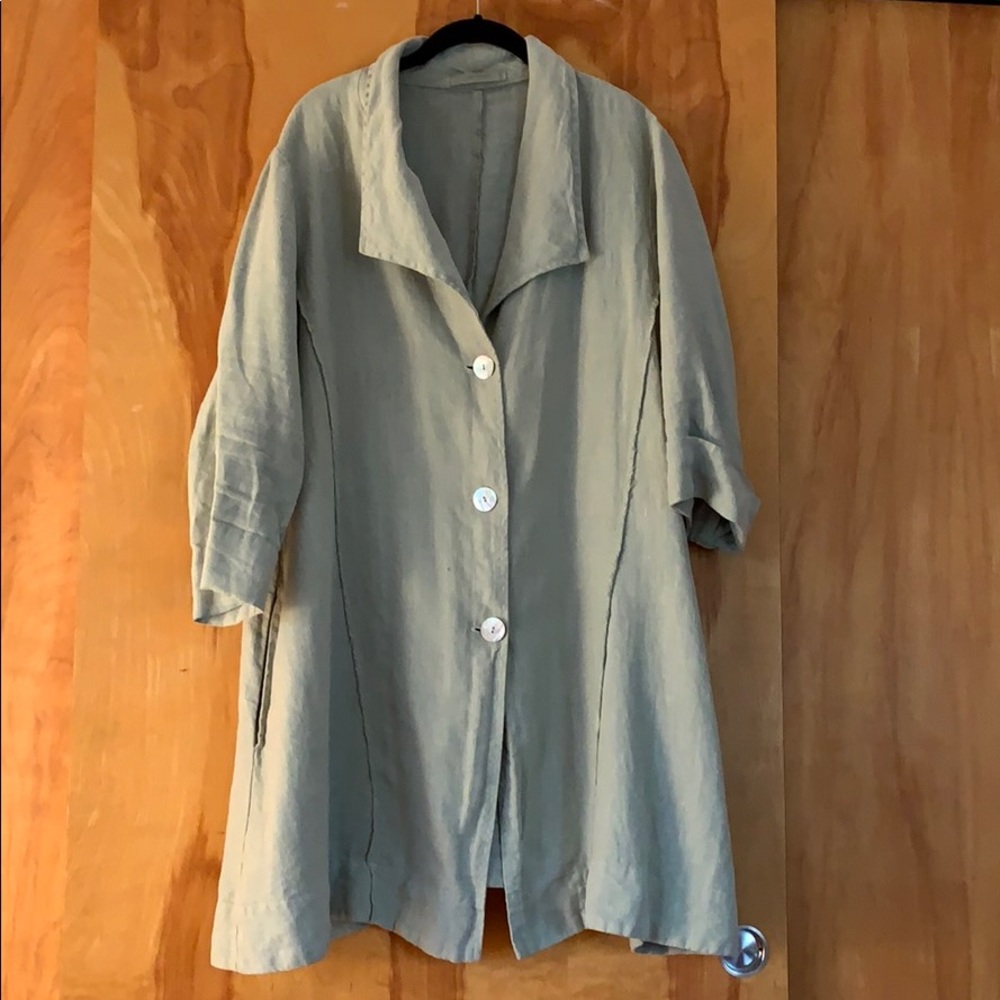 Sea foam Green Linen Coat